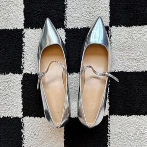 Ann Taylor Silver Mary Jane Block Heels Pointed Toe 6